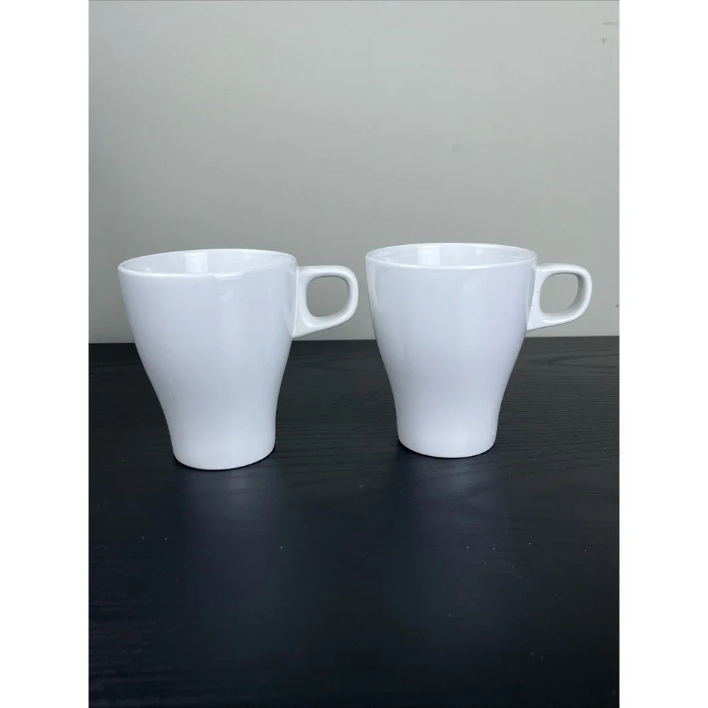 Set of 2 IKEA White Ceramic Stackable Coffee Tea Cups Mugs‎